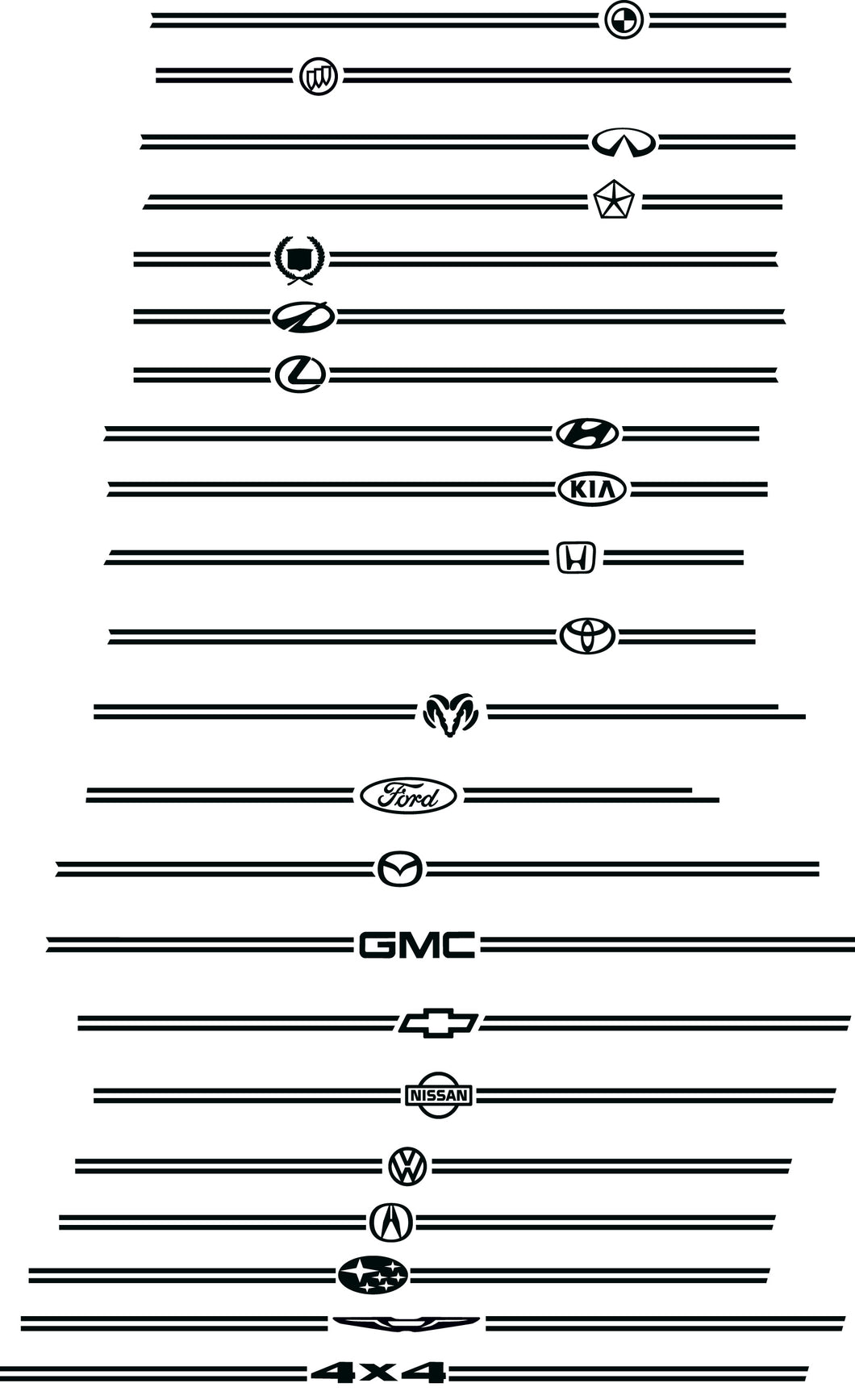 Auto maker symbols for pinstripe without stripe kits